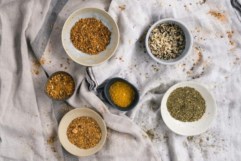 Spices paprika cumin oregano small bowls