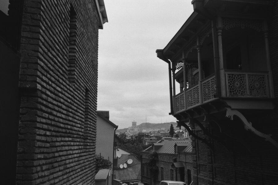 Tbilisi old town street cafe tables