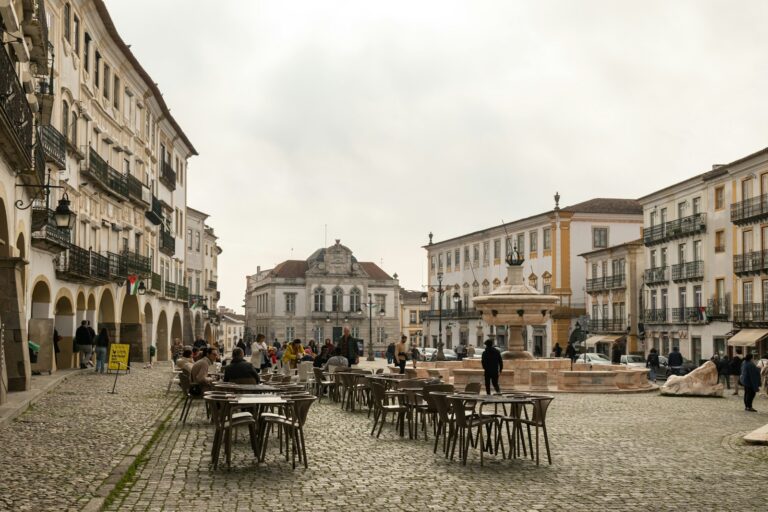 Evora whitewashed street cobblestones