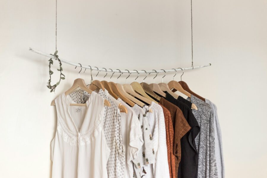 Organized wardrobe neutral clothes hangers