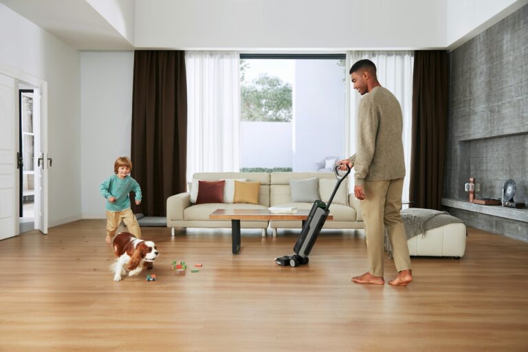 Family folding laundry living room