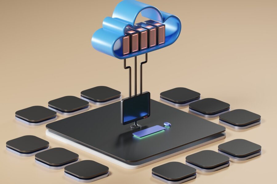 Laptop cloud storage backup icons