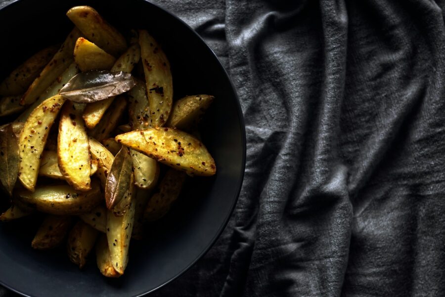 Food oven fries potatoes baking home cooking