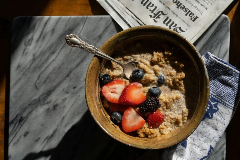 Oatmeal bowl berries chia seeds