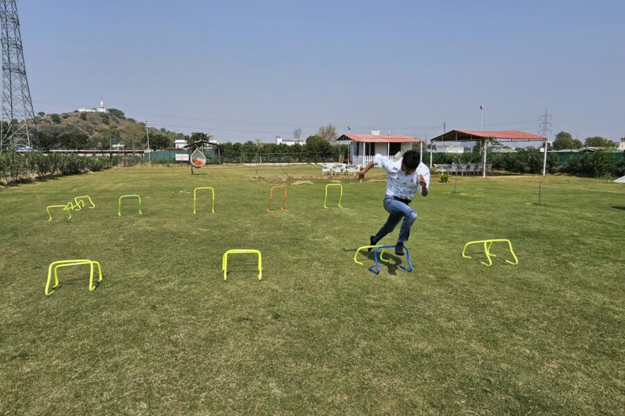 Children agility ladder drill cones field