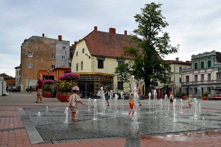 Children playing urban splash pad