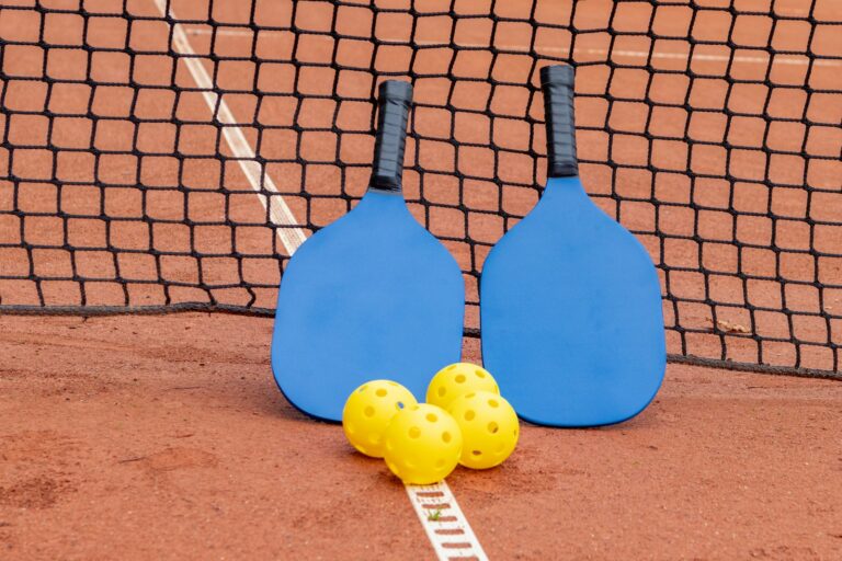 Pickleball paddle closeup ball net