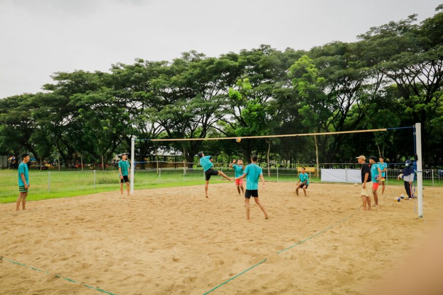 Summer outdoor game volleyball court sunset