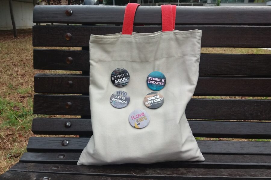 Canvas tote front door labeled packages