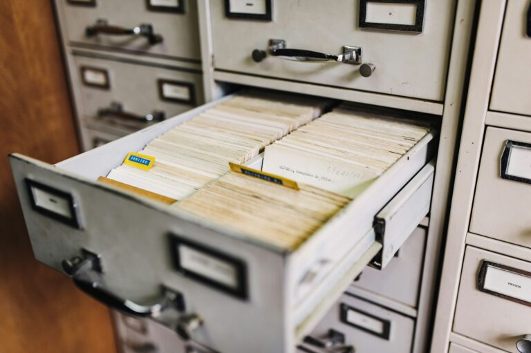 Labeled file box hanging folders