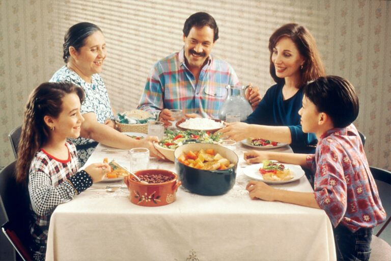 Family dinner table local food traveler sitting host