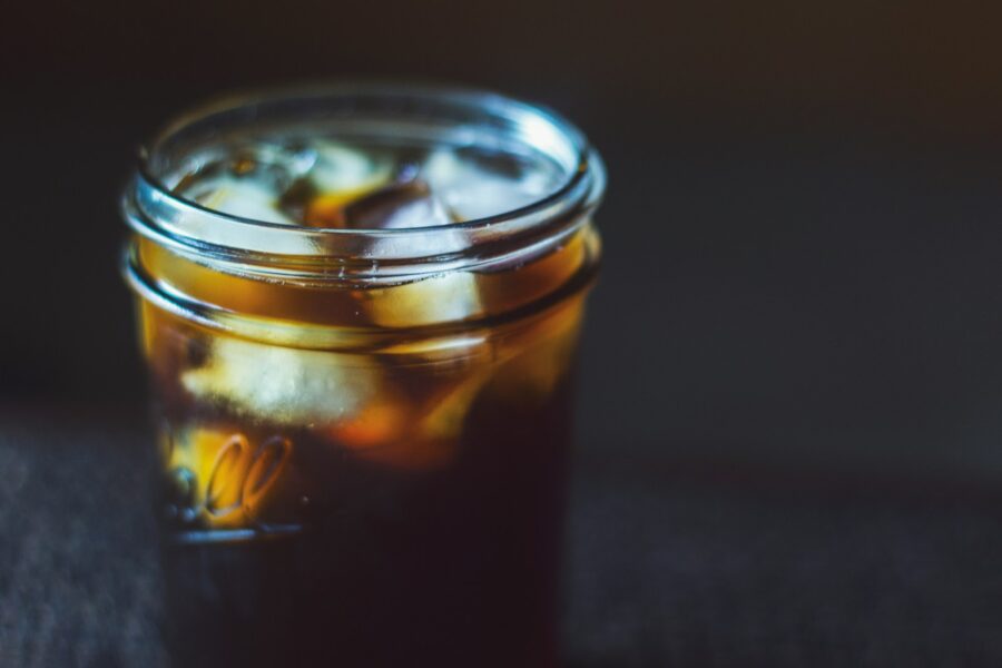 Iced coffee glass ice cubes