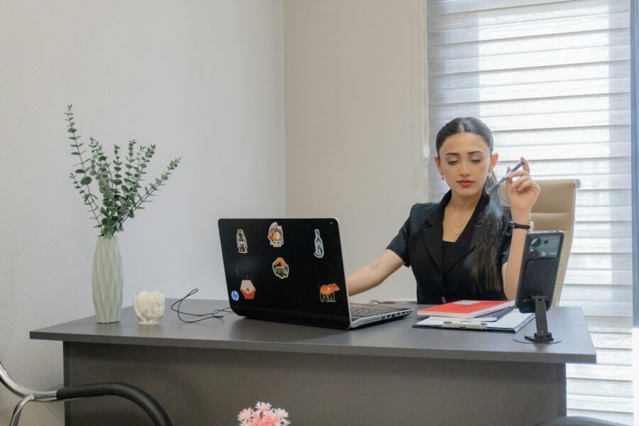 Woman notebook laptop home desk