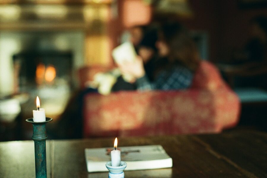 Flashlight candles power outage living room