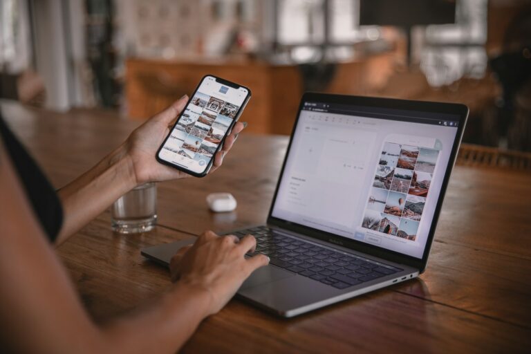 Smartphone desk focus mode person working laptop phone
