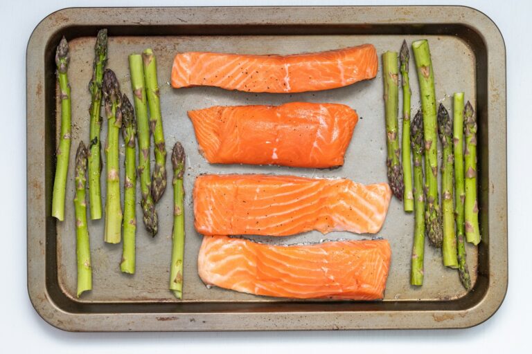 Sheet pan salmon roasted vegetables lemon roasted cauliflower