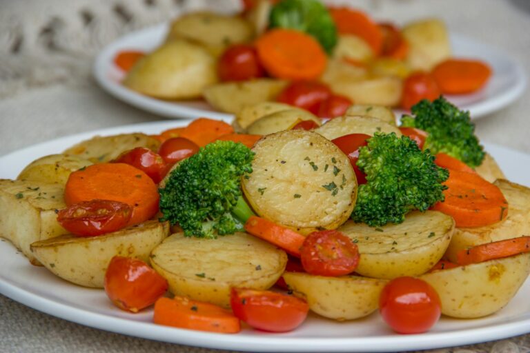 Sheet pan chicken potatoes broccoli roasted vegetables detail