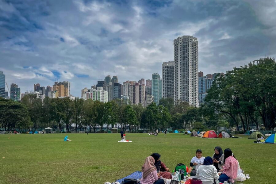 Evening city park picnic blanket friends