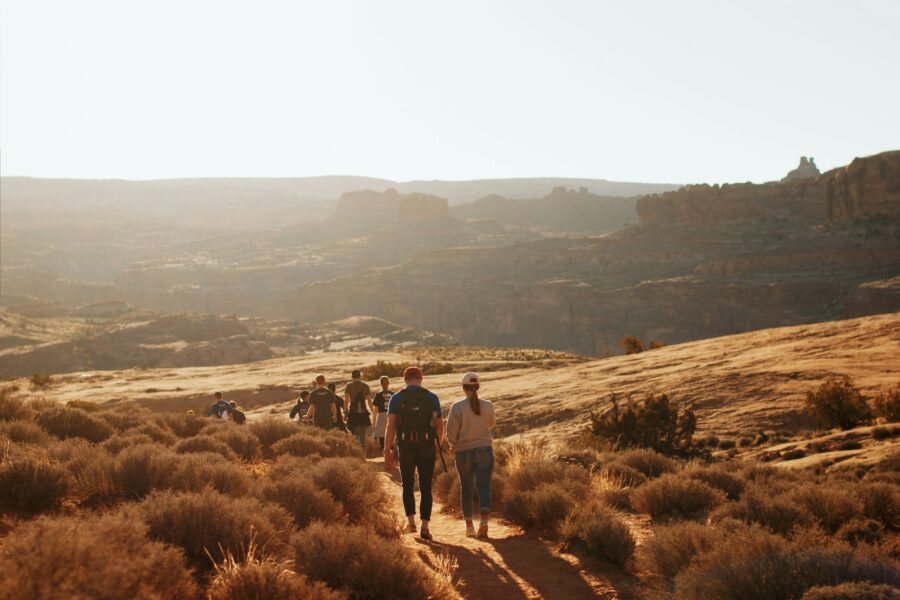 Family walking desert