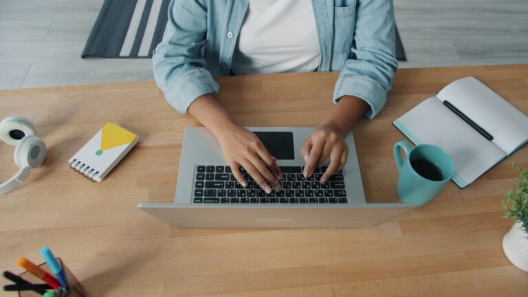 Student laptop notebook studying desk