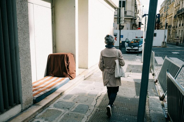 Woman walking after meal city sidewalk