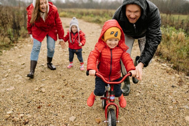 Children learning ride