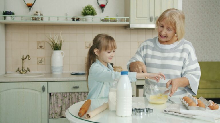 Grandmother cooking child kitchen notebook handwritten recipe cards