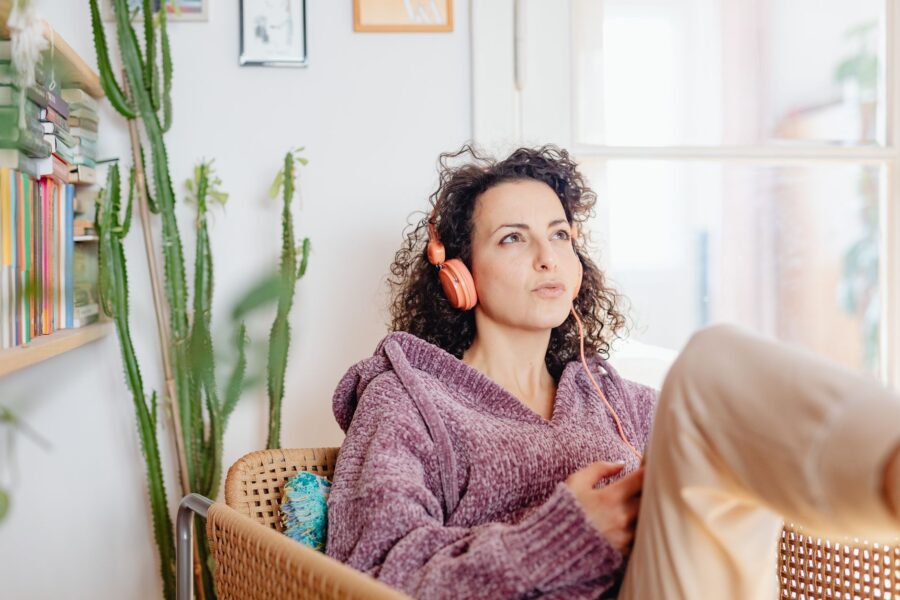 Person listening headphones