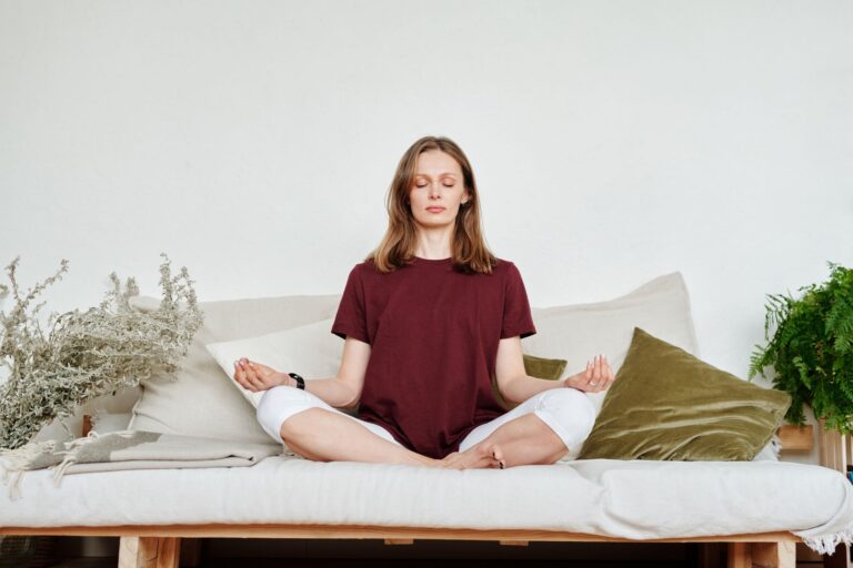Woman sitting sofa