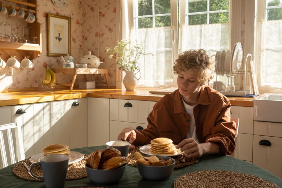Family sitting breakfast