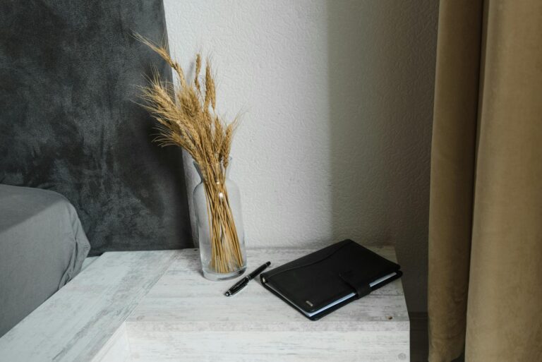 Bedside table dim light journal pen