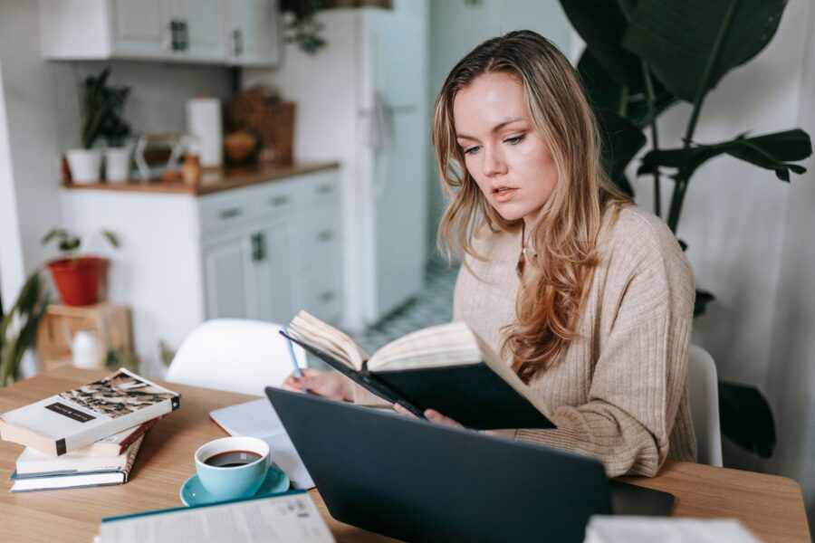 Woman sitting kitchen