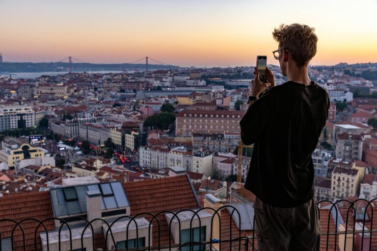 Lisbon viewpoint cityscape river tagus sunset