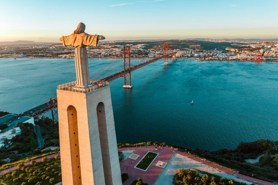 Lisbon viewpoint cityscape river tagus sunset
