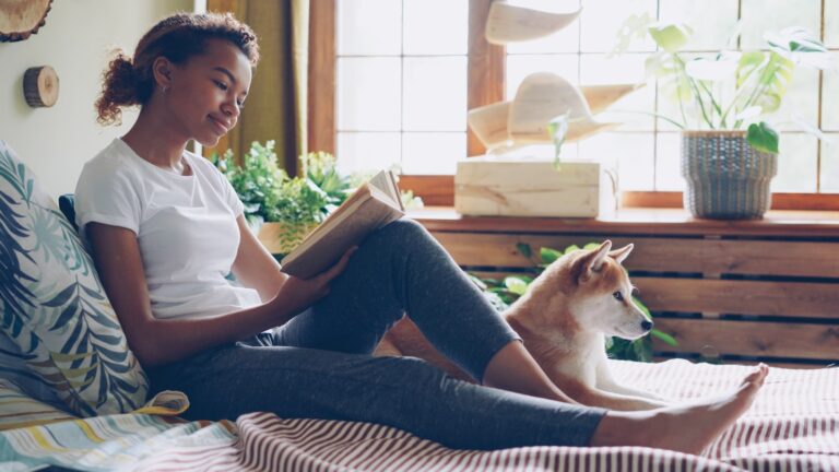 Owner reading dog body language home