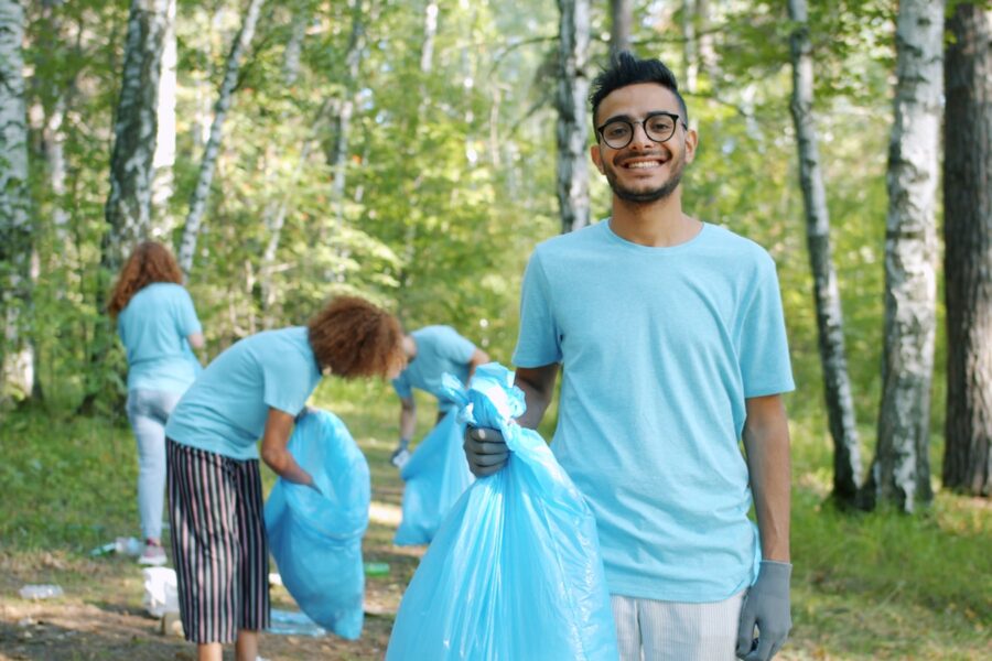 Family volunteering picking