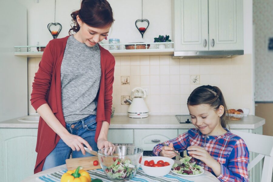 Family cooking vegetables