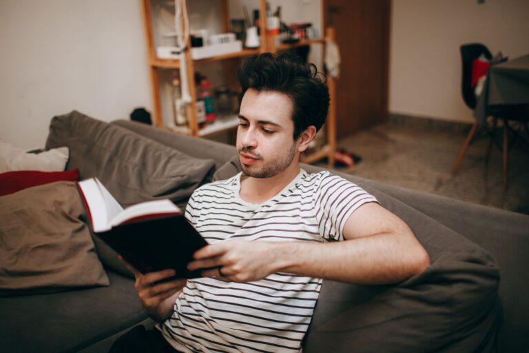 Man relaxing sofa