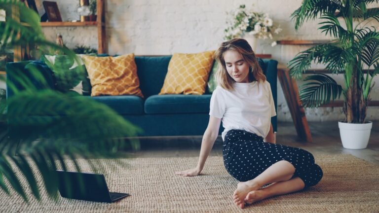 Woman stretching living