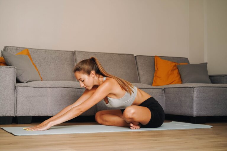 Woman stretching living