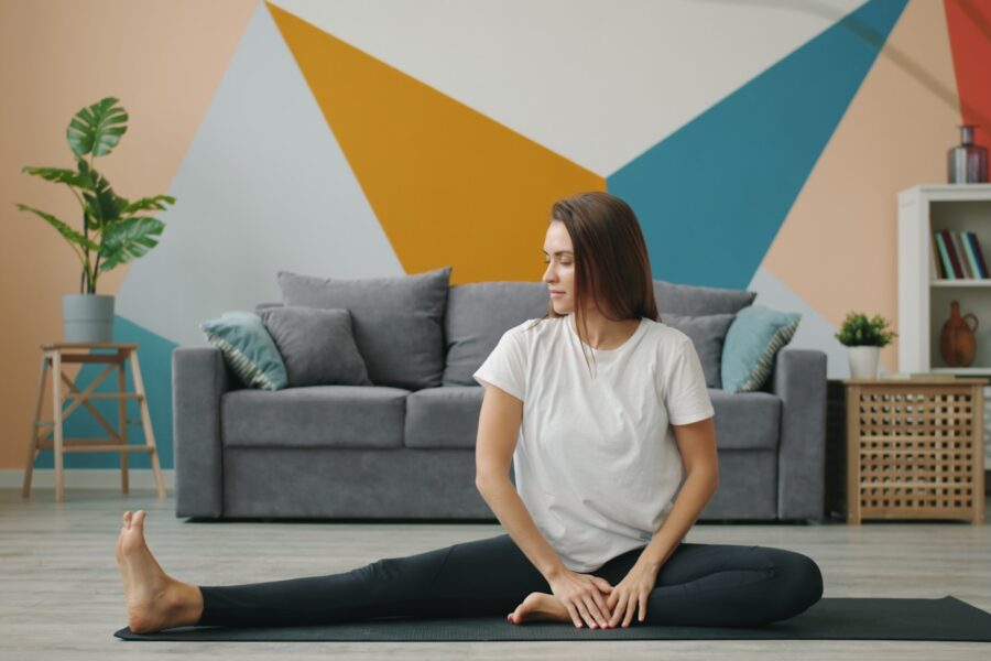 Woman stretching living