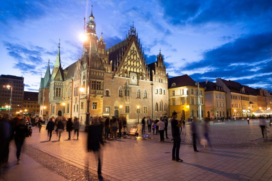 Evening town square