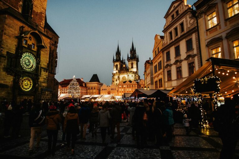 Evening town square