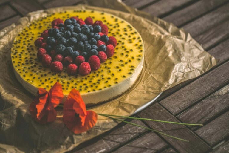 Low sugar homemade berry cake wooden table detail