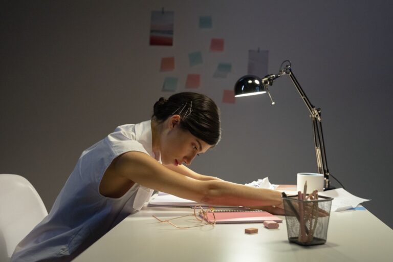 Office worker stretching
