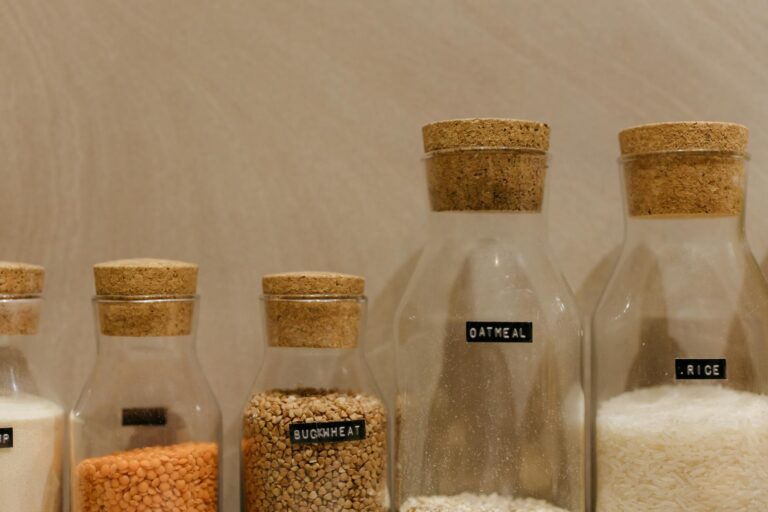 Pantry jars grains nuts freezer labeled food containers