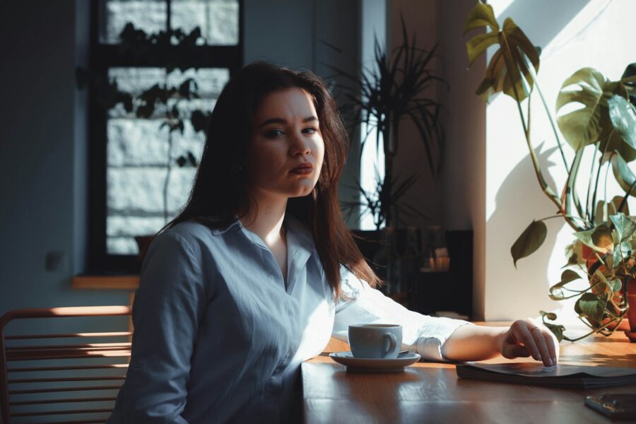 Woman relaxing desk
