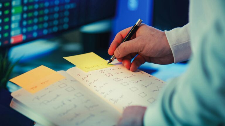 Evening desk lamp checklist journal