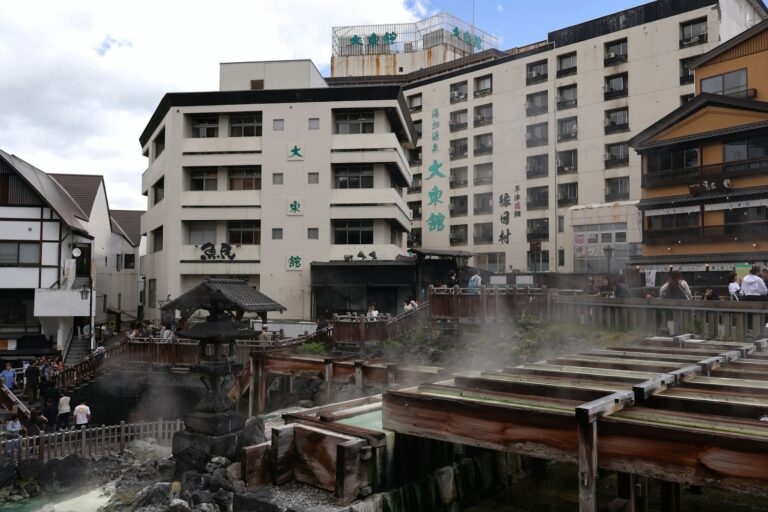 Japanese onsen outdoor hot spring bath snow
