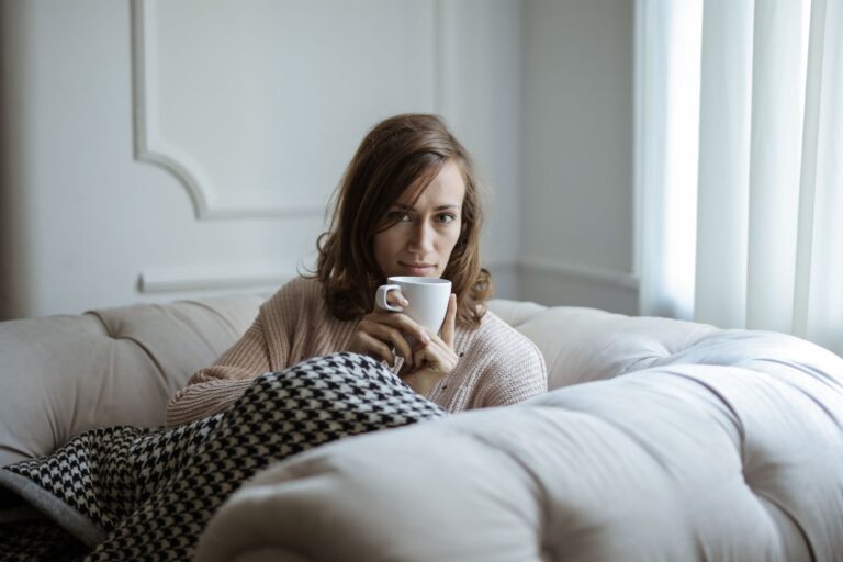 Woman relaxing sofa